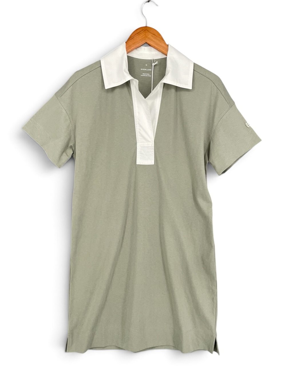 Everlane Organic Cotton Polo Dress in Fog Sage Green NWT Size XS
